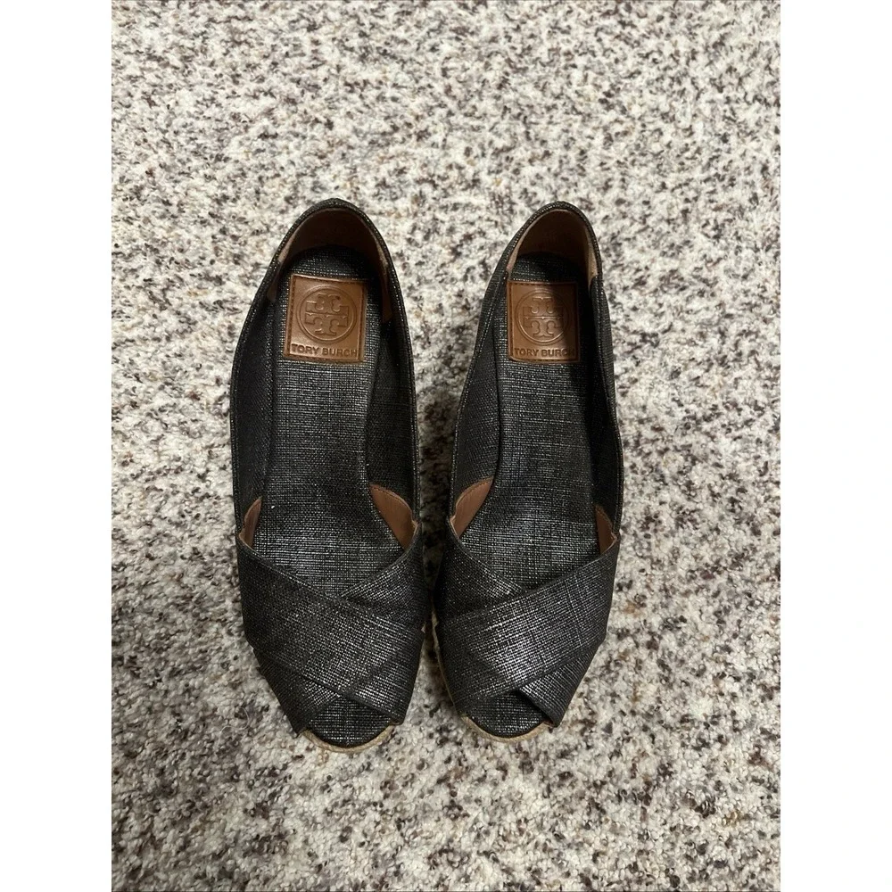 Tory Burch Filipe Espadrille Wedge Sandals Metallic‎ Gray Size 9B 3